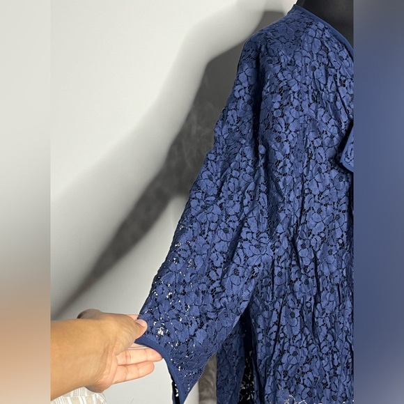 CATHERINES BLACK LABEL Women’s Navy Blue Lace Detail Open Front Cardigan Size 1X - Picture 4 of 6
